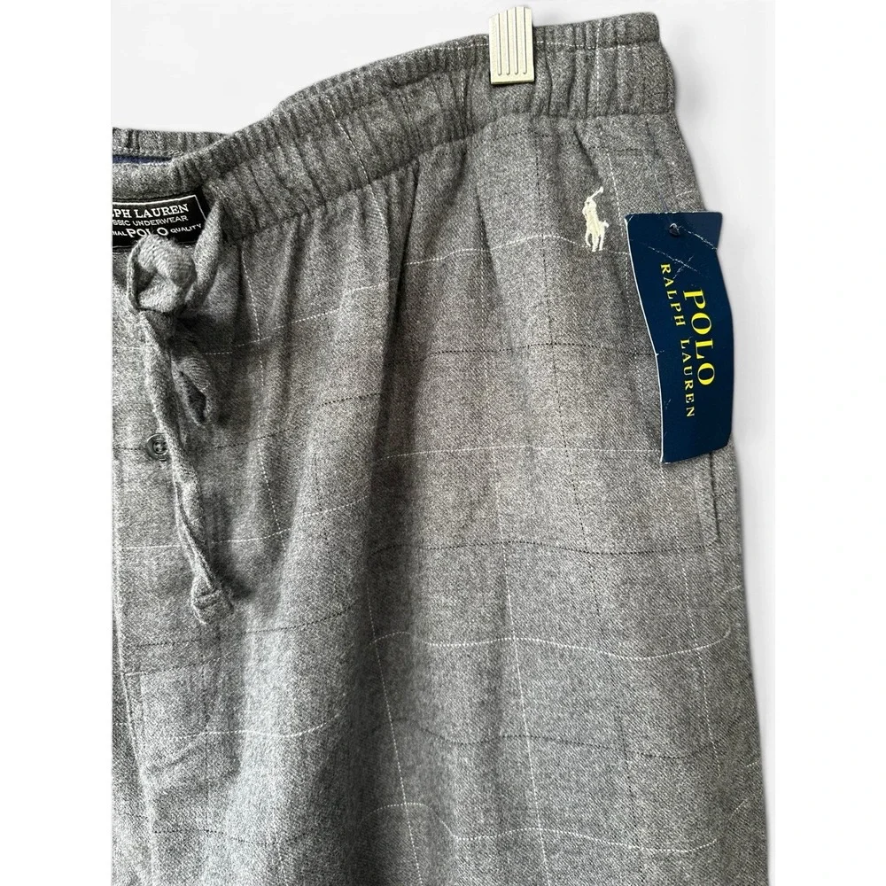 Polo Ralph Lauren Sleepwear Pajama PJ Pants Mens XL Gray Plaid Cotton - NEW BNWT
